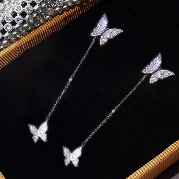 Sterling silver crystal butterfly dangle earrings - Picture 7 of 7